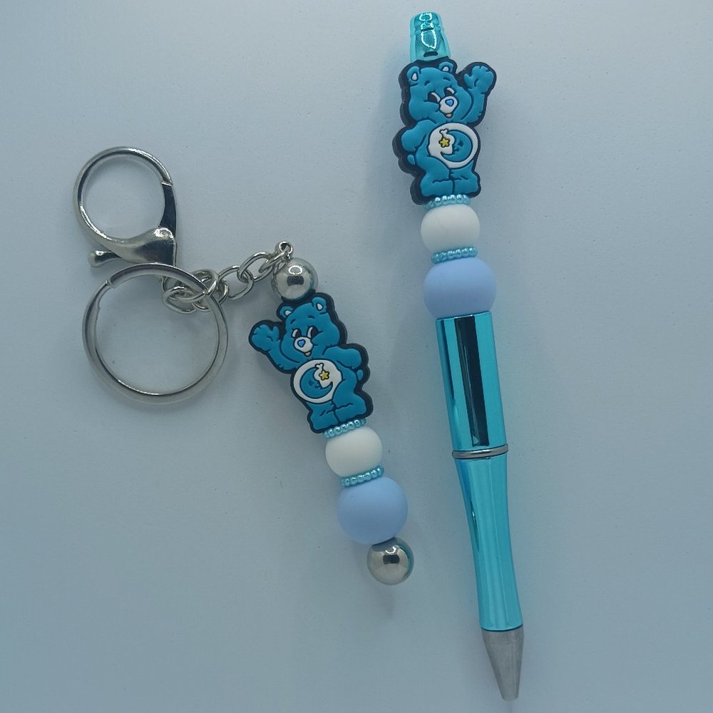 Beaded Bedtime Bear Keychain and Ballpoint Pen